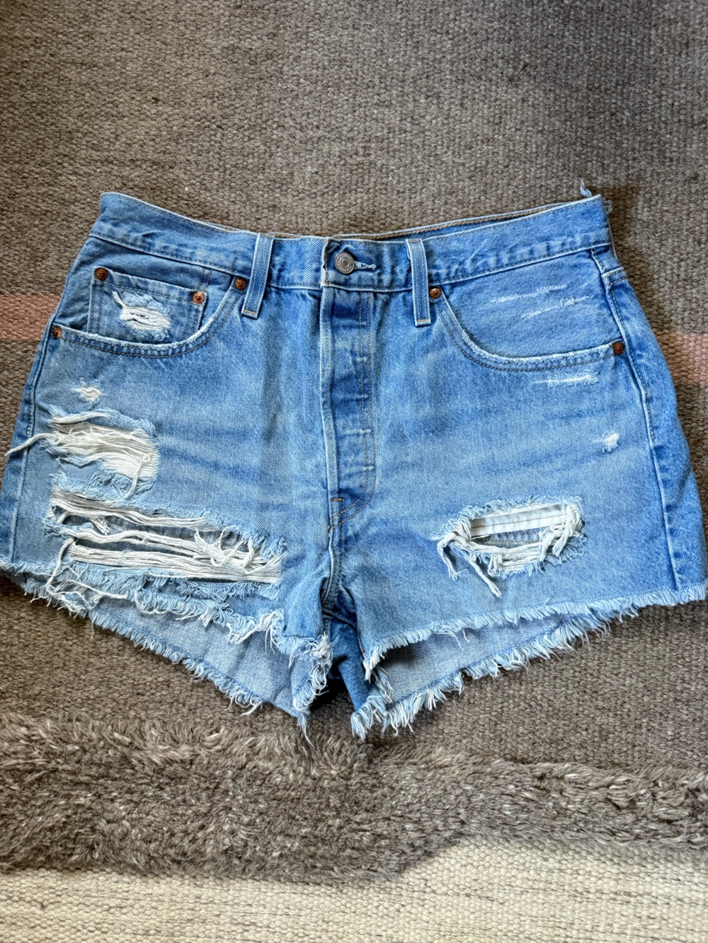 Levi's Light Blue Distressed Ripped Denim Shorts